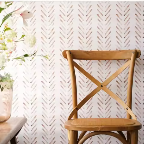 Boho Herringbone Terracotta Wallpaper, Brush red brown Arrow Lines Boho Style Wallpaper, Scandinavia