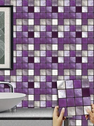 10入組深紫色3D馬賽克貼紙，廚房和浴室防水瓷磚貼紙，自粘PVC壁紙，易於粘貼，耐用，適用於家居裝飾