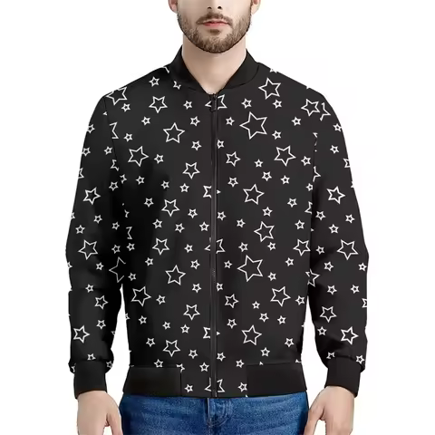 Spring Autumn Mens Bomber Jacket Five-pointed Star 3D All Over Printed Zip Tracksuits Unisex Casual 
