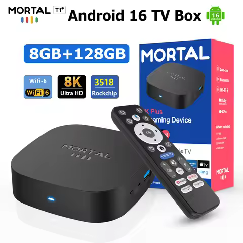 Mortal Android TV Box Android 16 Google Voice Youtube 4K Wifi6 HDR 10 BT5.0 Wireless Quad Core T1+ 8