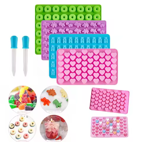 Silicone Candy Molds with Bear Dinosaur Heart Donut Shapes for Homemade Gummies Chocolates Ice Cubes