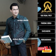 ASKAR Baju Kemeja Batik Pria Slimfit Lengan Panjang Modern Heem Premium Warna Hijau Tosca