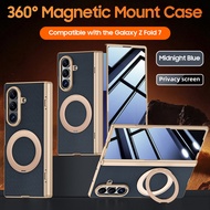 Rotation Magnetic Mount Case For Samsung Galaxy Z Fold7 Fold 7 FOLD7 5G PU Leather Spring Hinge Prot