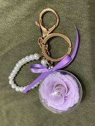 紫色永生花 鑰匙圈 壓克力球 珠珠串