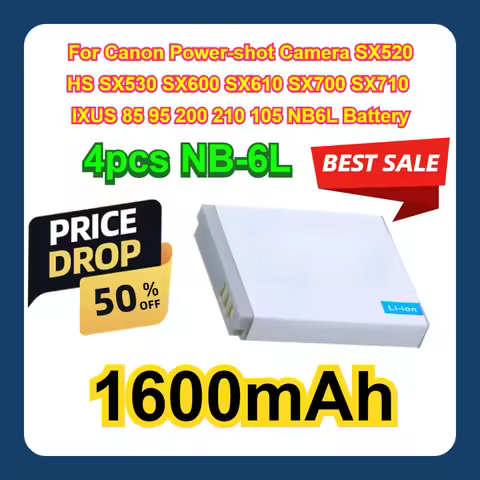 4Pcs 1600mAh NB-6L For Canon Power-shot Camera SX520 HS SX530 SX600 SX610 SX700 SX710 IXUS 85 95 200
