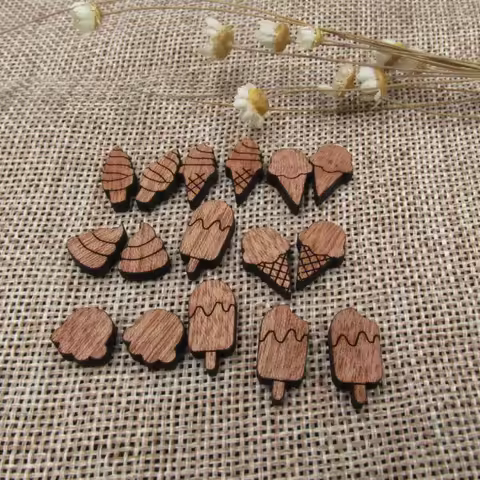 5 Pair Unfinished Blank Foods Wood Cabochon Ice Creams Wooden Shape Charms Pendant For DIY Jewerly E