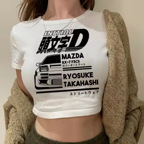 initial d graphic goth crop top Woman aesthetic yk2 gothic fairycore cropped