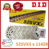 D.I.D DID X-RING 525VX3 SEALED CHAIN RANTAI EMAS GOLD & BLACK G&B O-RING 520VX3-114 [100% ORIGINAL D