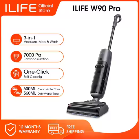 ILIFE W90 Pro Cordless Wireless Wet Dry Smart Mop Washing ,7000Pa Suction, 1Min Self Cleaning, Large