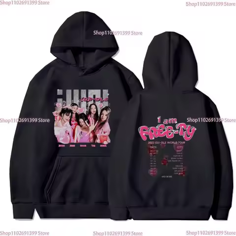 GIDLE Sweatshirt Y2k Fashion (G)I-DLE I Am FREE TY World Tour Hoodie Women Men Korean Autumn Pullove