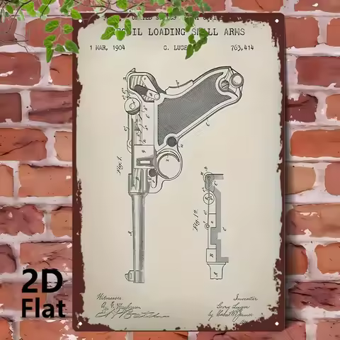 2D Flat 1904 Luger Pistol Metal Tin Sign 8x12 Inch Vintage Wall Art for Home Bar Garage Decor