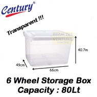 Century 7999 Transparent Plastic Storage Box | 6Wheel | 80Lt | Kotak Simpanan  Besar | Bekas Simpana