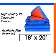 Blue Orange Waterproof Canvas Tarpaulin Sheet Canopy Camping Kanvas Khemah Pasar Malam Penutup Size 18' x 20'