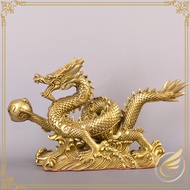 Feng Shui Decor, Brass Dragon Holding Dragon Pearl Statue, Table Decoration Dragon Statue, Gift - Th