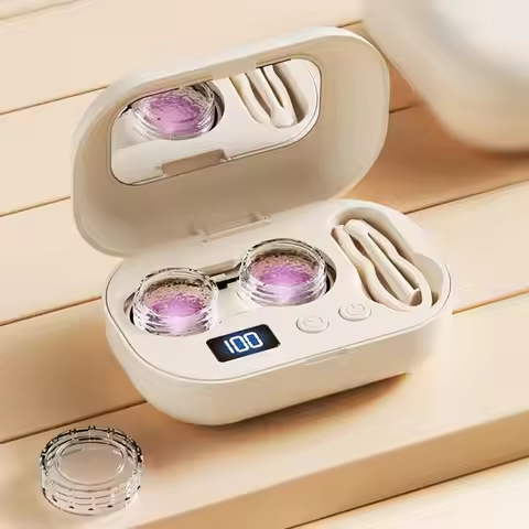 Rechargeable Portable Ultrasonic Contact Lens Cleaning Box, High Vibration 360° Sterilizer Washer fo