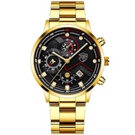 นาฬิกาผู้ชาย ทอง DEYROS แท้ นาฬิกาข้อมือธุรกิจ (Casio movement ของญี่ปุ่น) นาฬิกาควอตซ์ สายสแตนเลส กันน้ำ พร้อมปฏิทิน นาฟิกาข้อมือผช