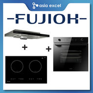 FUJIOH FR-MS1990R 90CM GLASS BLACK SLIMLINE HOOD WITH TOUCH CONTROL + FUJIOH FH-ID5120 65CM 2 ZONE INDUCTION HOB + FUJIOH FV-EL61 70L BUILT-IN OVEN