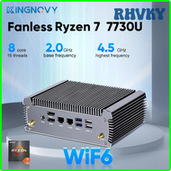 RHVKY AMD Mini PC FU02 Fanless Ryzen 7 7730U 5800U Gaming Mini Computer Windows 11 Dual LAN Firewall