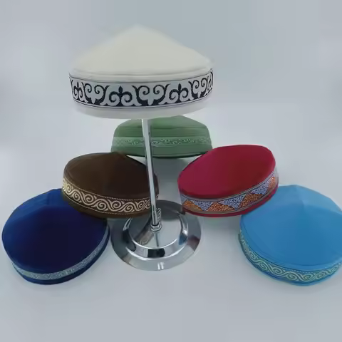 Kazakhstan Hats Cotton Good Feeling Muslim Caps for Men Elegant Blue Green Handmade Dancing Party Pe
