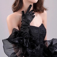 Velvet Wedding Gloves 65 Centimeters Long-sleeved Red White Flower-shaped Velvet Black C8k3