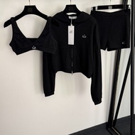 9IEU AL0 * New Style Yoga Sports Three-Piece Suit Reflective Printed Zipper Jacket+Bra Vest+Stretch 
