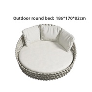 Nordic outdoor courtyard, rattan aluminum lounge chair leisure rattan rope large round bed villa gar