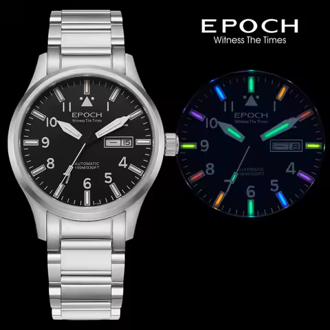 EPOCH Men Luminous Rainbow Light Watch Automatic Mechanical Japan Miyota 21Jewels Sapphire WR100M En