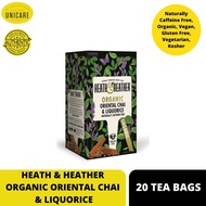 HEATH &amp; HEATHER ORGANIC ORIENTAL CHAI &amp; LIQUORICE (20 TEA BAGS). Naturally Caffeine Free, Organic, Vegan, Gluten Free
