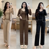 (Shirt sold separately) Set of 3 Piece round neck long-sleeved shirt mixed with neckline and straigh