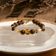 【神山晶礦】天然無優化金珀珍珠綠檀木手串/金珀/綠檀木/珍珠