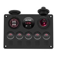 Boat Switch Panel Car Switch Panel Waterproof Digital Voltmeter Dual USB Port 12V Outlet Combination