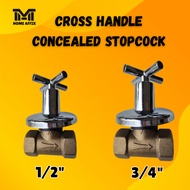 Cross Handle Concealed Stopcock Stop Cock Shower Valve  (1/2" & 3/4")