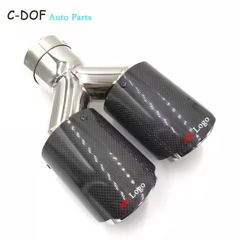 1Piece Car Glossy Carbon Fiber Dual Outlet Exhaust Tip Nozzle Universal Stainless Modification Parts