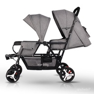 Twin Baby Stroller Front and Rear Sitting Lightweight Folding Double Sitting Lying Stroller Two-Child Big Baby Trolley