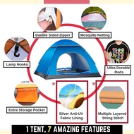 Khemah Cepat Pasang Besar Camping Outdoor Pop Up 3/4 person Tent/ Khemah Askar 2 Sec Tent