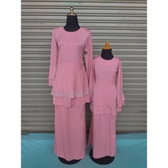 [Ready Stock] Baju Kurung Moden Peplum Mak Anak Rose Pink Peach Sweet Pink Dark Baby Pink Edisi Raya