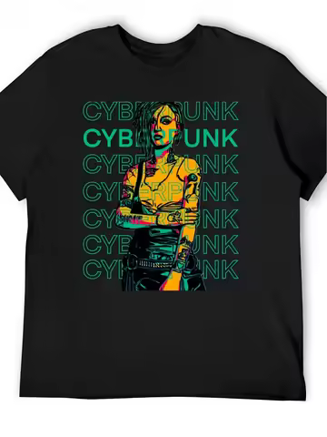 Men's Cyberpunk Personification Judy Alvarez V2 Pattern T-shirt - Neon Cyberpunk Alphabet and Judy A