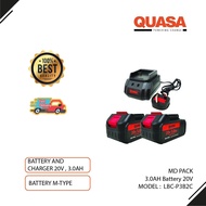 QUASA LBC-P3B2C 20V 3.0AH Battery MD Pack ( 2 x Batteries 3.0Ah + Charger)