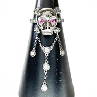 Size 11.5 Skull Motif Ring with 0.06ct Ruby and 0.19ct Diamond, K18WG White Gold (Black Coating), 5.