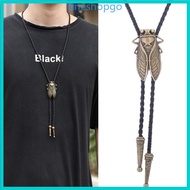 Fine Elegant Black Bolo Tie with Cicada Pendant Cowboy Cicada Necktie Western Tie