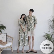韓國品牌THE XXXY 長裙南洋風印花一字領洋裝