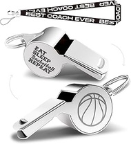 QIBAJIU Whistles with Lanyard, Coach Whistle, Basketball Gifts for Coach, Funny Basketball Coach Gifts for Men Women Teacher, Thank You Cheer Coach Gift, Y Eat Sleep Basketball Repeat