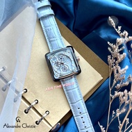 [Original] Alexandre Christie 3030 BFLRGLB Multifunction Square Women Watch with Light Blue Dial and Leather Strap