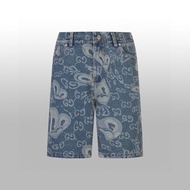 Gucci New Style Full-Body Letter Jacquard Denim Shorts Five-Point Pants Men Women Same Style Casual 