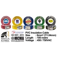 MEGA KABEL 4mm/6mm Wire Cable Color-Black-Red-Yellow-Green-Blue  100 Meter PVC Insulated Cable