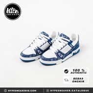 Sepatu LOUIS VUITTON LV TRAINER MONOGRAM BLUE WHITE SNEAKER 100% ORIGINAL