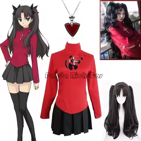 Anime Fate Stay Night Tohsaka Rin Cosplay Costumes Girl Red Shirt Skirt Women Halloween Costumes Dre