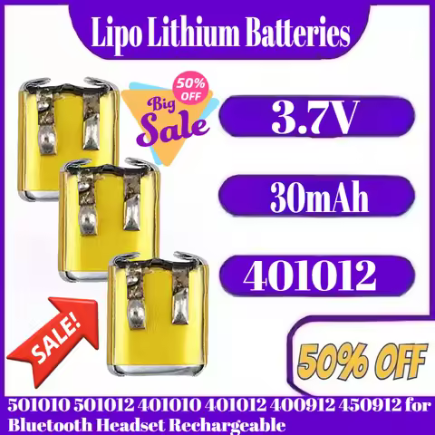 3.7V 30mAh Battery 501010 501012 401010 401012 400912 450912 Lipo Lithium Batteries for Bluetooth He