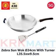 Zebra Sun Stainless Steel Wok Ø34cm With Turner L35.5xw9.5cm