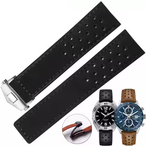 Real Calf Leather Suede Ventilate Watch Strap For Tag Heuer Aquaracer Carrera Watchband MONACO Brace